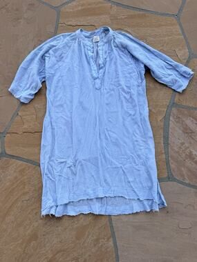 9Seed Blue Cotton Gauze Relaxed Caftan Dress Small Coastal Resort Beach Cover Up